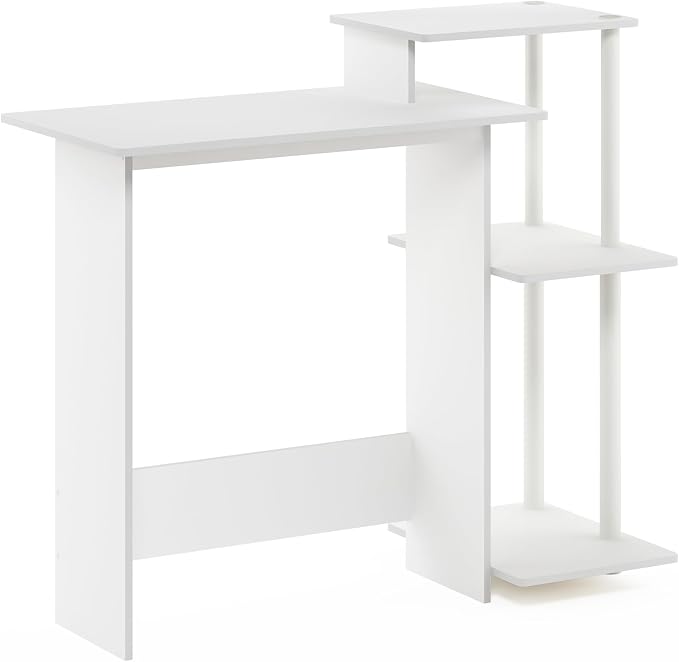 Furinno Efficient 29-Inch White Computer Desk with Side Shelves, Gaming Desk with 3 Open Shelves, Home Office Desk, for Home Office, Study Room, Dorm, Bedroom, Plain White - Image 5