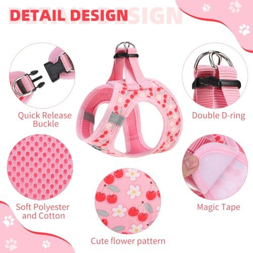 KOOLTAIL Dog Harness for Small Medium Dogs,Dog Harness and Leash Set, Step in No Pull Soft Mesh Padded Adjustable and Reflective Pet Vest Harness Puppy, Plaid Extra Harness for XS S Dogs,Pink Cherry,S - Image 4