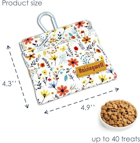 Raisingwell Dog Treat Pouch, Small Cotton Pocket Sized Training Holder, Hand Free Walking Funny Bag with Carabiner, Self-Closing Pet Feed Snack Reward, Behavior Aids for Puppy Travel or Outdoor Use - Image 2