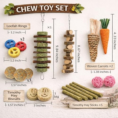 Grddaef 20 PCS Bunny Chew Toys for Teeth, Natural Rabbit Toys Apple Wood Grass Timothy Sticks Chew and Treat for Guinea Pigs Hamster Chinchillas - Image 6