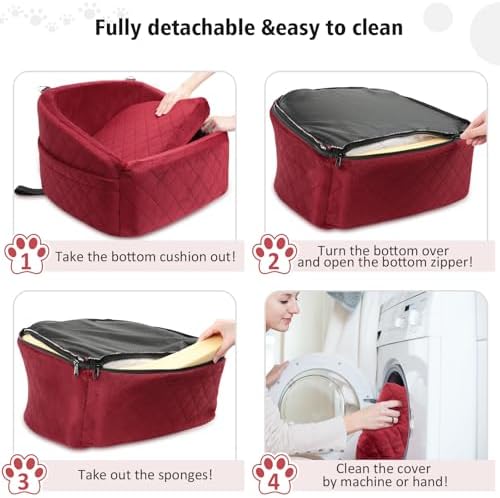 NEEZUKAR Dog Car Seat for Small Medium Dogs,Detachable Washable Dog Booster Seat Under 30lbs, Pet Car Seats Travel Bed with Storage Pockets and Safety Belt(Red) - Image 5