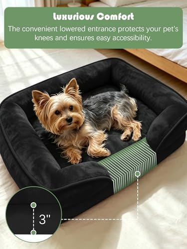 Spotted Play Orthopedic Dog Bed with Sides - Sofa Beds for Small Dogs, Supportive Foam Pet Couch Bed with Washable Removable Cover, Waterproof Lining and Non-Slip Bottom, Black - S - Image 3