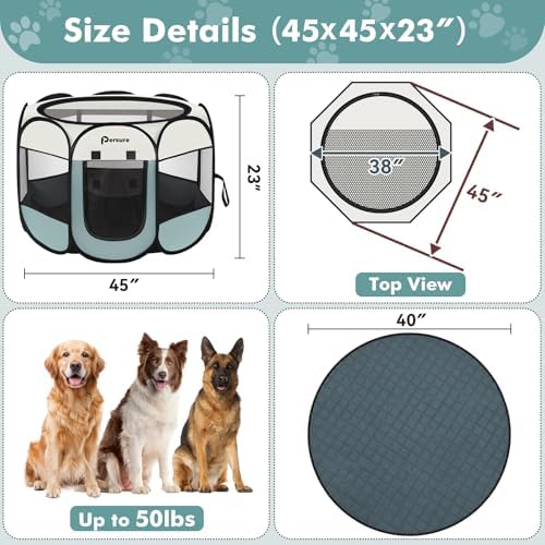 Persure Dog Cat Playpen Tent Crate Cage with Washable Pee Pad(Grey,Large) - Image 6