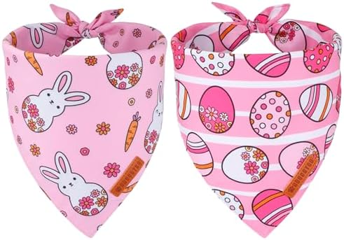 ADOGGYGO Easter Dog Bandana, Pink Bunny Scarf, Premium Durable Fabric, Adjustable Fit Female Pet Easter Bandanas for Medium Large Dogs (Large) by ADOGGYGO