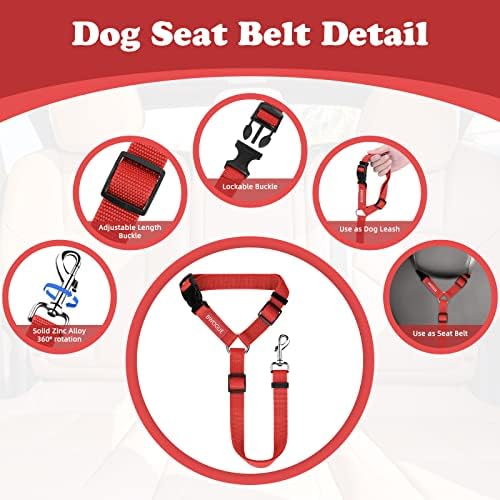 BWOGUE 2 Pack Dog Seat Belt for Car, Headrest Restraint Safety Strap, Red - Image 3