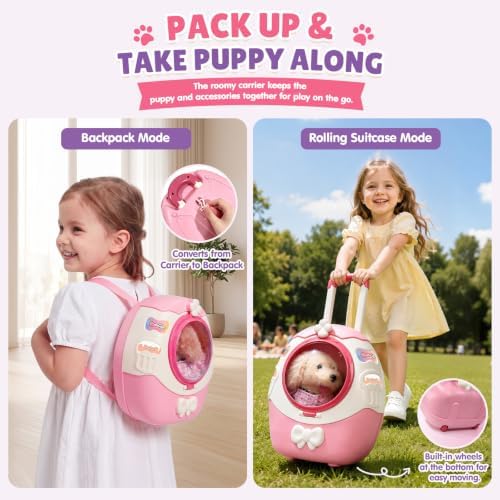 AuntyFey Robot Dog Toy for Kids, Walking Puppy Pet Care Set with Carrier - Image 4