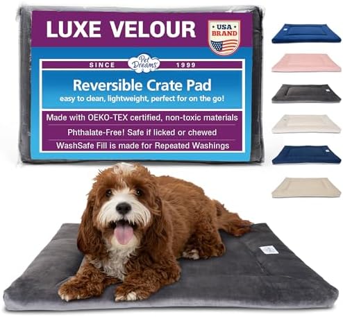 Pet Dreams Dog Crate Pad - Washable Kennel Mat, Crate Pads for Dog Cages, Non-Toxic, Flat Indoor Cat Bed, Fits iCrate 18, 24, 30, 36, 42, 48 Inches (Grey, X Large, 42") by PetDreams