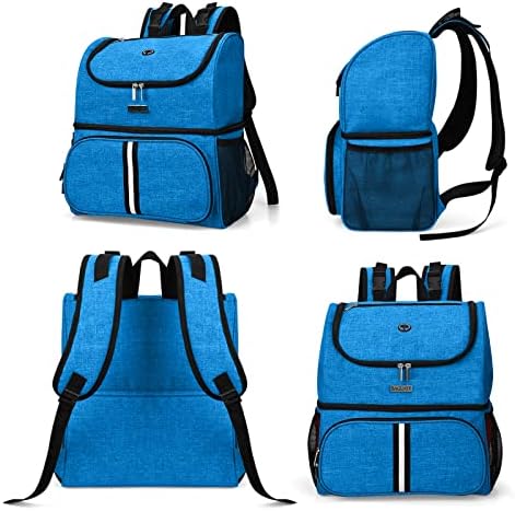 BAGLHER Pet Travel Bag, Double-Layer Pet Supplies Backpack (for All Pet Travel Supplies), Pet Travel Backpack with 2 Silicone Collapsible Bowls and 2 Food Baskets Blue - Image 2