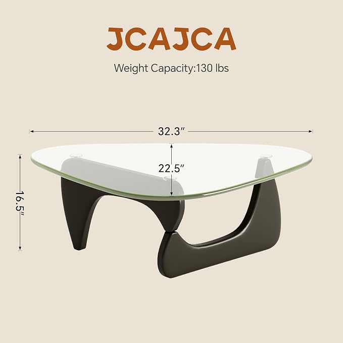 Coffee Table for Living Room Mid Century Modern Center Table with Glass Top, 32 Inch, Black/Transparent - Image 2
