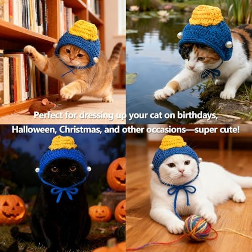 Cute Cat Hat Costume Suitable for 5 to16 lbs - Kitten hat Head Circumference 11" or Less cat Hats for Cats only pet Christmas Photography Outfits - Image 2