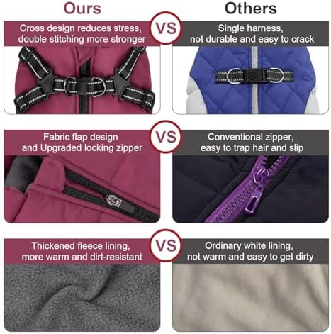 Warm Dog Winter Coat, Dog Cold Weather Jacket with Built-in Harness, Reflective & Adjustable Comfortable Pet Vest, Windproof Apparel for Small Medium Large Dogs (Purple) - Image 5