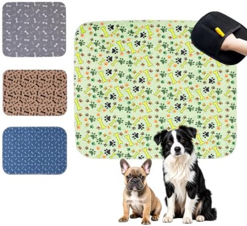 Puppy Pads with Pheromones, Washable Pee Pads for Dogs Potty Training, Reusable Dog Mat with Pet Hair Removal Gloves for Playpen, Crate, Whelping Box (Green,L) by MISS+LULY