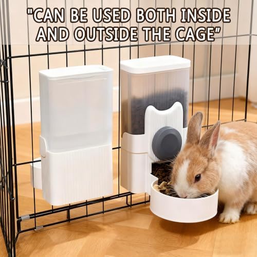 kathson Rabbit Feeder,Bunny Water Bottle Dispenser,Pet Cage Food Bowl,Grey - Image 6