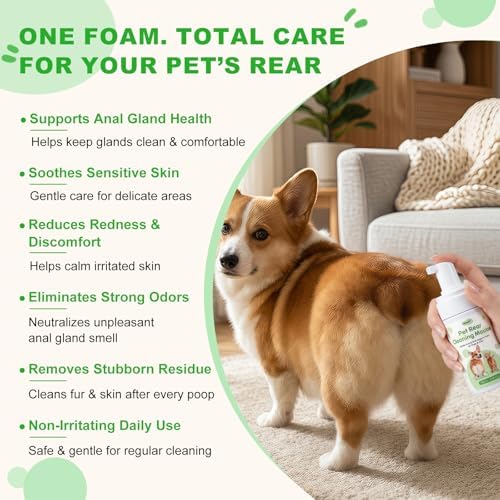 Pet Anal Gland Cleaner & Dog Butt Wash Mousse - No-Rinse Deodorizing Foam for Dogs & Cats - Deep Cleansing for Itchy Scooting, Fishy Odors & Sticky Mess - Image 2