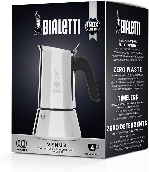 Bialetti - New Venus Induction, Stovetop Coffee Maker, Suitable for all Types of Hobs, Stainless Steel, 4 Cups (5.7 Oz), Silver - Image 2