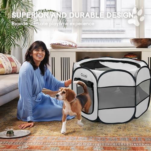 Goozii Pet Cat Playpen for Indoor Cats Enclosed, Puppy Dog Play Pen for Outdoor Travel Camping (Large Size, Light Grey) - Image 2