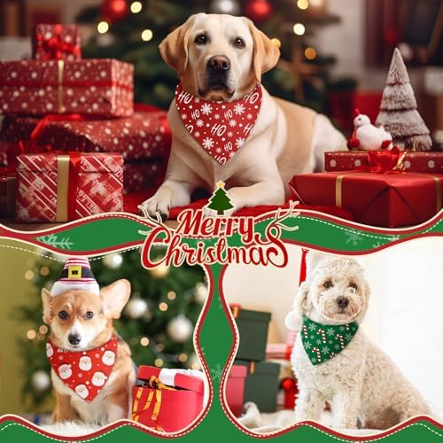 Weewooday 50 Pcs Christmas Bandanas for Dogs Xmas Bandanas Bulk with Santa Snowflake Candy Cane Soft Bibs Adjustable Triangle Doggie Scarf for Small Medium Large Pet (31.5 x 21.7 x 21.7 Inch) - Image 4