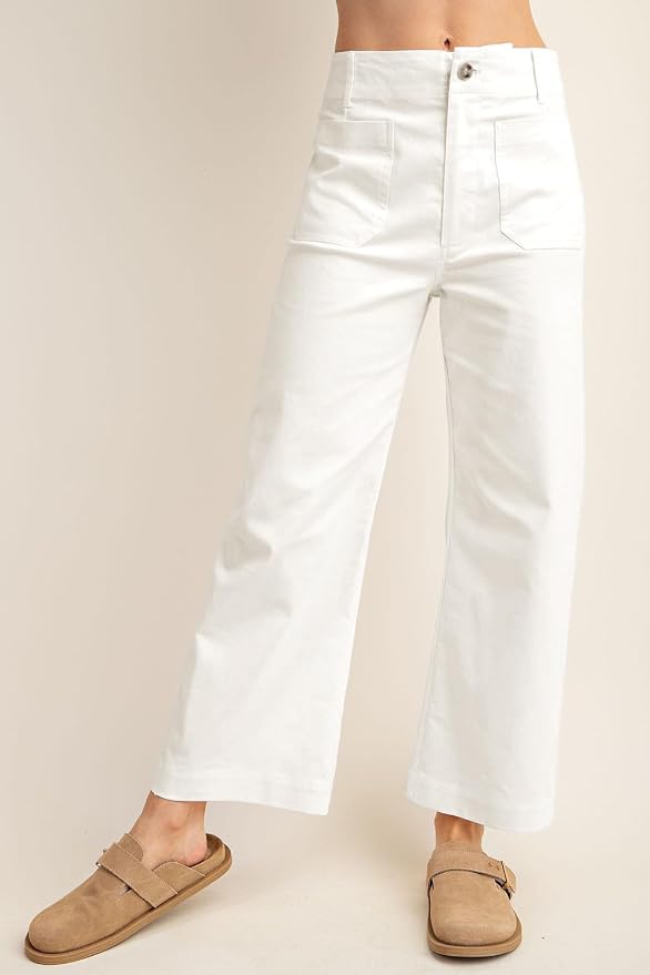 miduo Womens High Waisted Cropped Wide Leg Stretchy Straight Pants Trousers with Pockets - Image 2