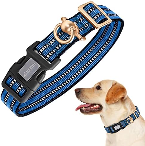 Auroth Dog Collar for Medium Large Dogs, Reflective Dog Collar, Soft Nylon Adjustable Dog Collars with Heavy Duty Metal D Ring Tangle Free (Large:15.7"-27.1", Dark Blue) by AurothPets