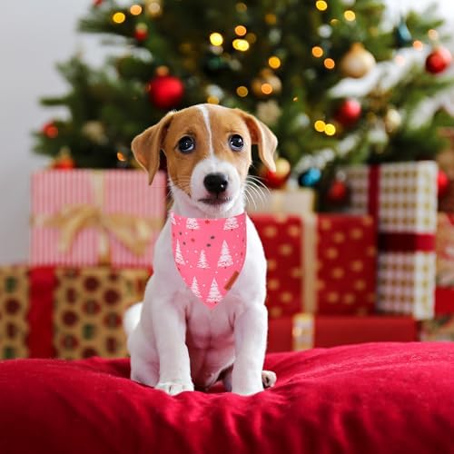 ADOGGYGO Pink Christmas Dog Bandana, Santa Xmas Tree Dog Scarf, Adjustable Fit Pink Pet Christmas Bandanas for Small Dogs Puppies (Small) - Image 3