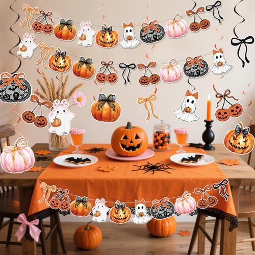 Halloween Party Decorations Bows and Pumpkins Banner Decor Spooky Cute Halloween Party Supplies for Girls or Kids Indoor Trick or Treat Celebration - Image 3