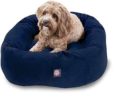 Majestic Pet Suede Calming Dog Bed, 32 Inch Medium, Round, Washable, Navy by MajesticPet