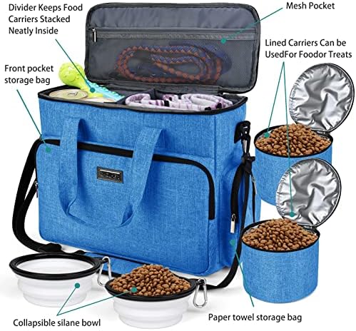 BAGLHER Dog Travel Bag, Pet Travel Bag (ALL Pet Travel Supplies), With 2 Pet Food Containers and 2 Collapsible Silicone Bowls; Essential Kits for Pet Travel Blue - Image 5