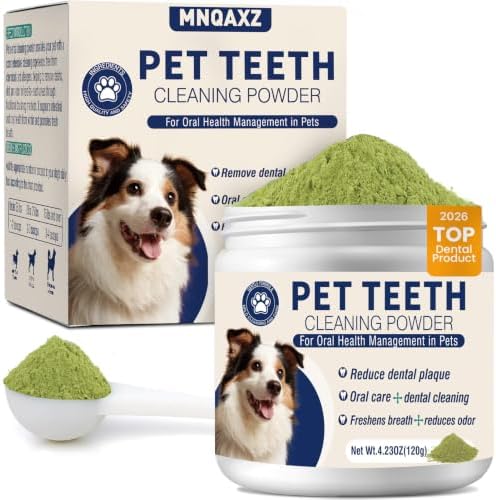 Dental Powder for Dogs Teeth Fresh Breath and Teeth Cleaning Contains Natural Ingredients and Probiotics Dental Powder Dog Tartar and Plaque Removes Tooth Cleaner for Dogs 120g (60-Day Supply) by MNQAXZ