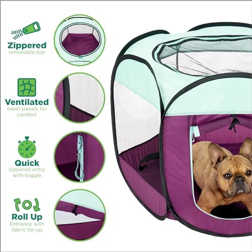 Furhaven Portable Dog Playpen Cat Tent, Pet Playground,Kennel Foldable Indoor Outdoor Zippered Puppy Crate - Purple, Small - Image 3