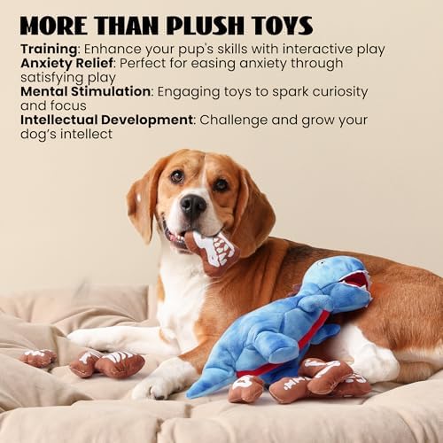 Nocciola Plush Dinosaur Dog Toys: Funny Squeaky Stuffed Dino Chew Toy for Small Medium Breed, Cognitive Enrichment Puzzle Mental Stimulation Training Pet Supplies to Keep Busy, 9 Packs - Image 6