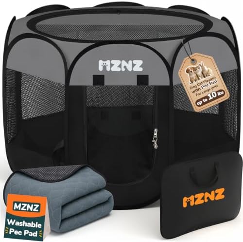 Dog Cat Small Animal Puppy Playpen with Pee Pad, Small, Dark Grey by MZNZ
