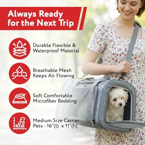 dbest Products Pet Smart Cart Sport, Soft Sided Collapsible Cat Carrier Airline Approved with Mesh Panels and Easy Side/Top Loading, Grey - Image 7