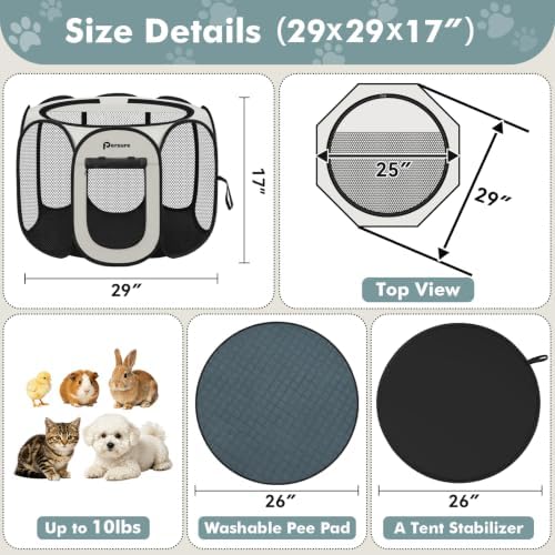 Persure Dog Cat Playpen Tent Crate Cage with Washable Pee Pad(White,Small) - Image 6