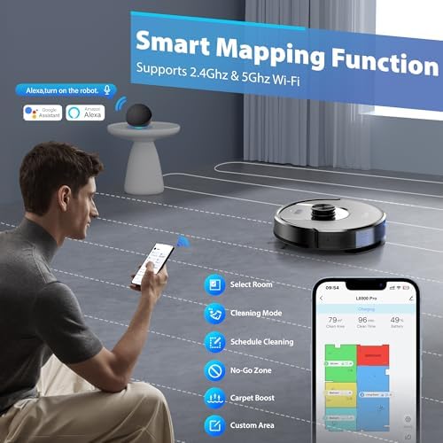 Tikom Robot Vacuum and Mop Combo, 6000Pa Automatic Robotic Vacuum Cleaner, Smart Mapping, 150 Min Max, Ideal for Pet Hair, Hardfloors, Carpets, Home(L8000 Pro) - Image 4