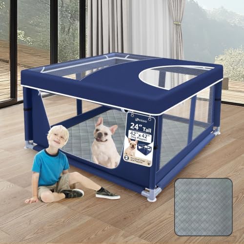 XVISHX 42x42 Inches Puppy Playpen with Cover&Dog Pads, Dog Playpen for Puppies or Small Dogs, Pet Playpen for Indoor & Outdoor, Sturdy Safety Dog Pen with Thickened Fabric by XVISHX