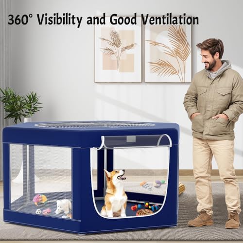 Hexagonal Dog playpen, 45 Inch Soft Puppy Playpen with 600D Oxford Fabric, Stable Structure with Thickend Stainless Steel Tubes, 25.6 Inch Height Pet Playpen for Small and Medium Dogs, Animals - Image 3
