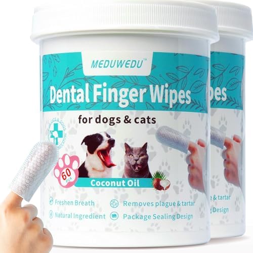 MEDUWEDU Dental Care Finger Wipes 120 Counts,Teeth Cleaning Finger Wipes for Dogs & Cats,Reduces Plaque & Supports Oral Freshness, Coconut Scent by MEDUWEDU