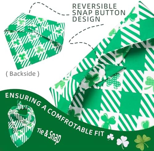 St Patricks Day Dog Bandanas Plaid Shamrock 3 Leaves - Pet Scarf with Adjustable Snap Button Cute Lucky Holiday Costumes for Irish Festivals, Small & Medium Breeds (5-30lbs) - Image 5