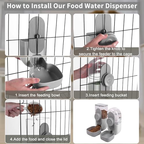 Lemtrflo Rabbit Feeder, Bunny Water Bottle Dispenser, Pet Cage Food Bowl - Image 4
