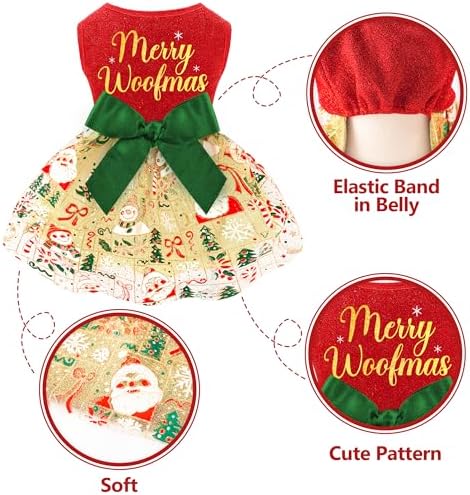 Dog Christmas Outfit Cute Dog Christmas Dress with Bowknot Tulle Puppy Clothes for Small Medium Dogs Cats Boys Girls Pet Costume - Image 4
