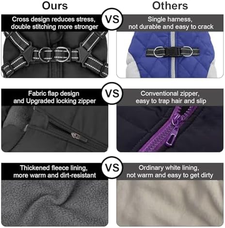 Warm Dog Winter Coat, Windproof Cold Weather Jacket, Reflective & Adjustable Black Pet Vest with Harness, Thick Polar Fleece Lining Cozy Apparel for Small Medium Dogs & Cats - Image 5