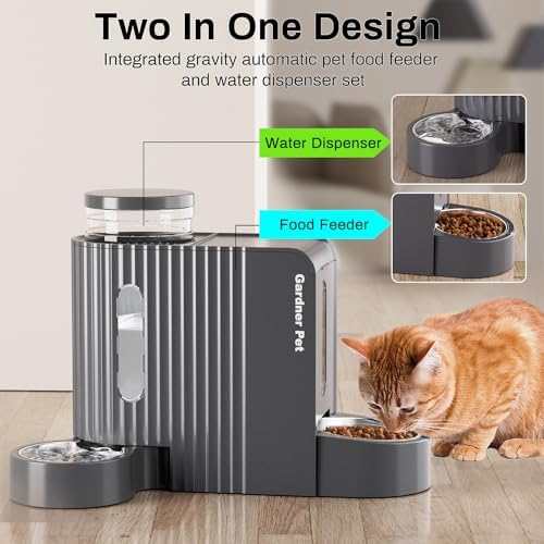 Gravity Automatic Cat Feeder, Water & Food Dispenser Set, Stainless Bowls - Image 2