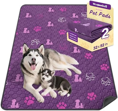 WanpeeGoo Washable Pee Pads for Dogs, Waterproof, 32 x 52 in, 2 Pack, Purp by WanpeeGoo
