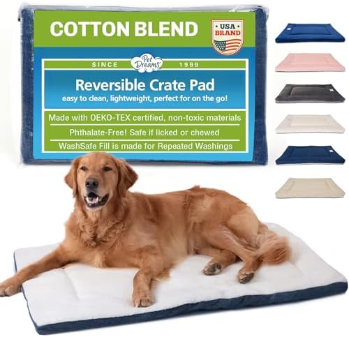 Pet Dreams Dog Crate Pad - Washable Kennel Mat, Crate Pads for Dog Cages, Non-Toxic, Flat Indoor Cat Bed, Fits iCrate 18, 24, 30, 36, 42, 48 Inches (Denim, X Large, 42") by PetDreams