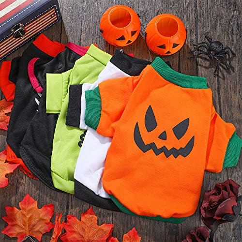 Weewooday 5 Pcs Halloween Dog Shirt Pumpkin Ghost Print,Scary Pattern,S - Image 4