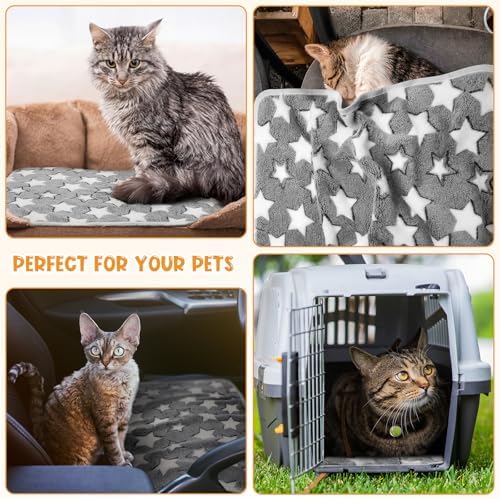 Tatuo 4 Pcs Fleece Dog Blankets for Puppy Cat, Gray, 30 x 20.5 in, Star - Image 3