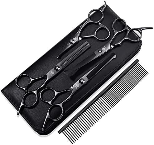 Dog Grooming Scissors Kit with Safety Round Tips, GLADOG Professional 6 in 1 Grooming Scissors for Dogs, Sharp and Heavy-duty Dog Grooming Shears for Dogs Cats by GLADOG