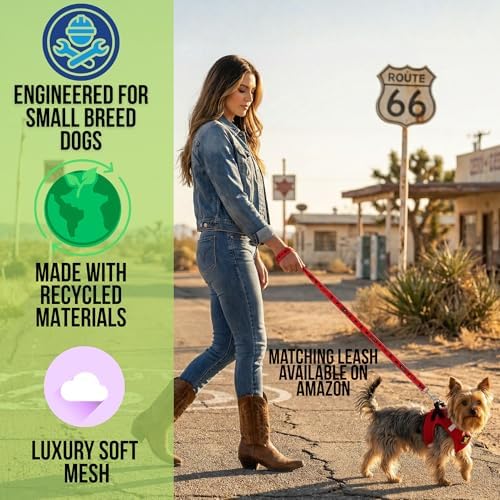 EcoBark Small Dog Harness for Toy Breed Dogs & Puppies, Luxury Mesh, Red - Image 2