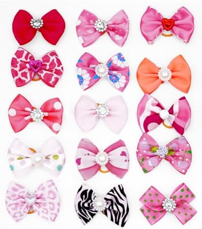 PET SHOW 100 Pack Girl Dog Hair Bows with Rubber Bands for Small Dogs Female Puppies Yorkies Pink Topknot Red Purple Medium Dogs Cats with Long Hair Assorted Pet Grooming Accessories (100) - Image 5