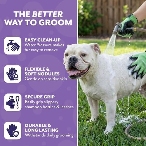 H HANDSON Pet Shedding, Bathing, Grooming, Hair Removing Gloves, Gentle Brush for Cats, Dogs, Horses by the #1 Ranked, Award-Winning Handson Gloves (Green, X-Large) - Image 5